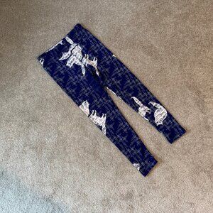 LuLaRoe Blue Cat Print Crop Tights Leggings One Size OS Yoga Running Dance